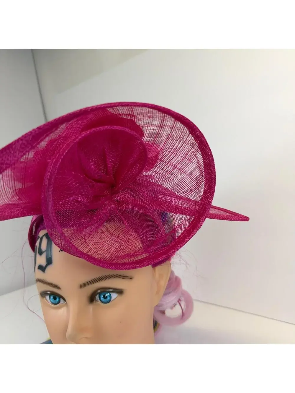 The Hat Hive Fuchsia Sinamay Fascinator Hat w/ Flower & Headband - New w/ Tags